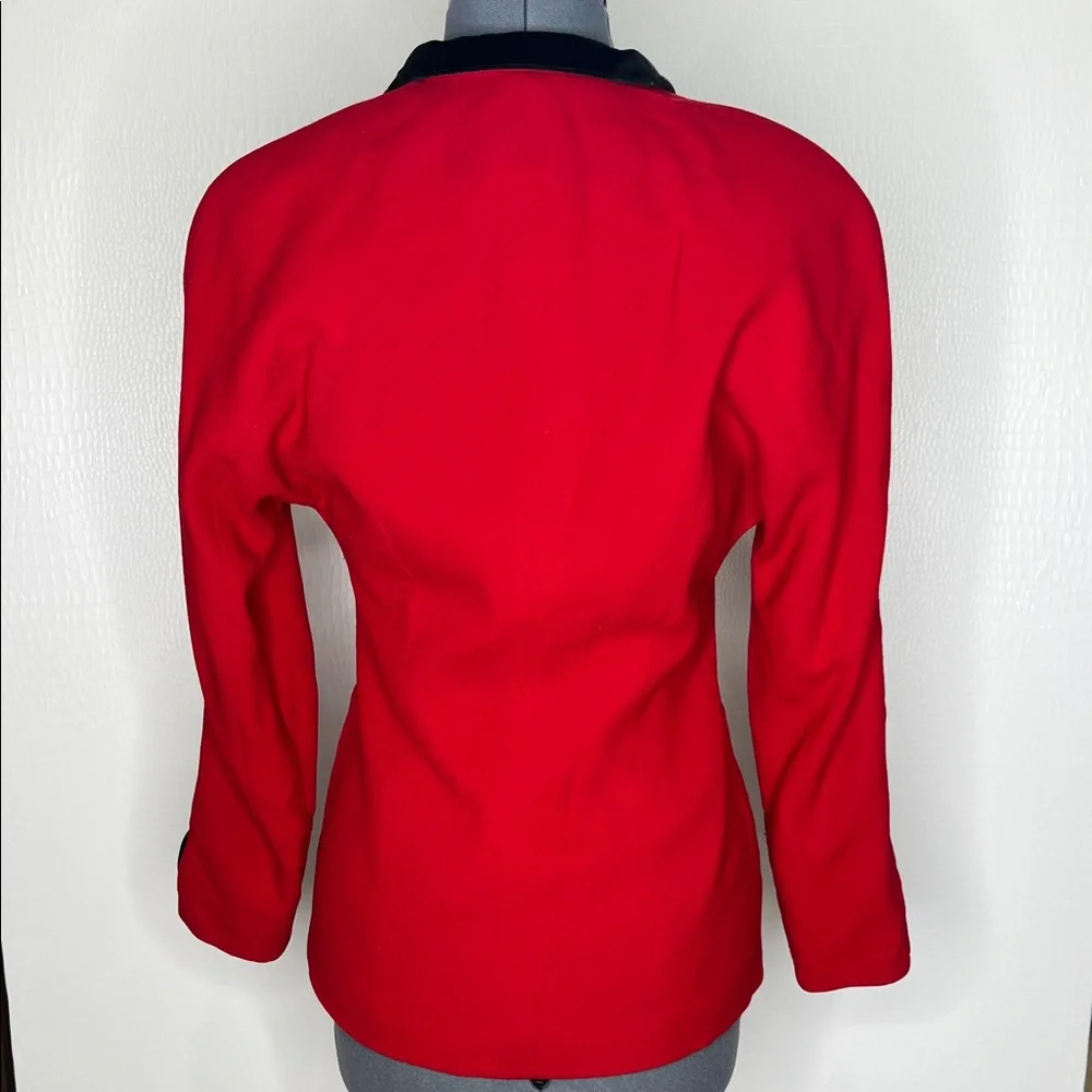 Vintage Christian Dior Red Women's Wool and Velvet Blazer - Picture 8 of 14